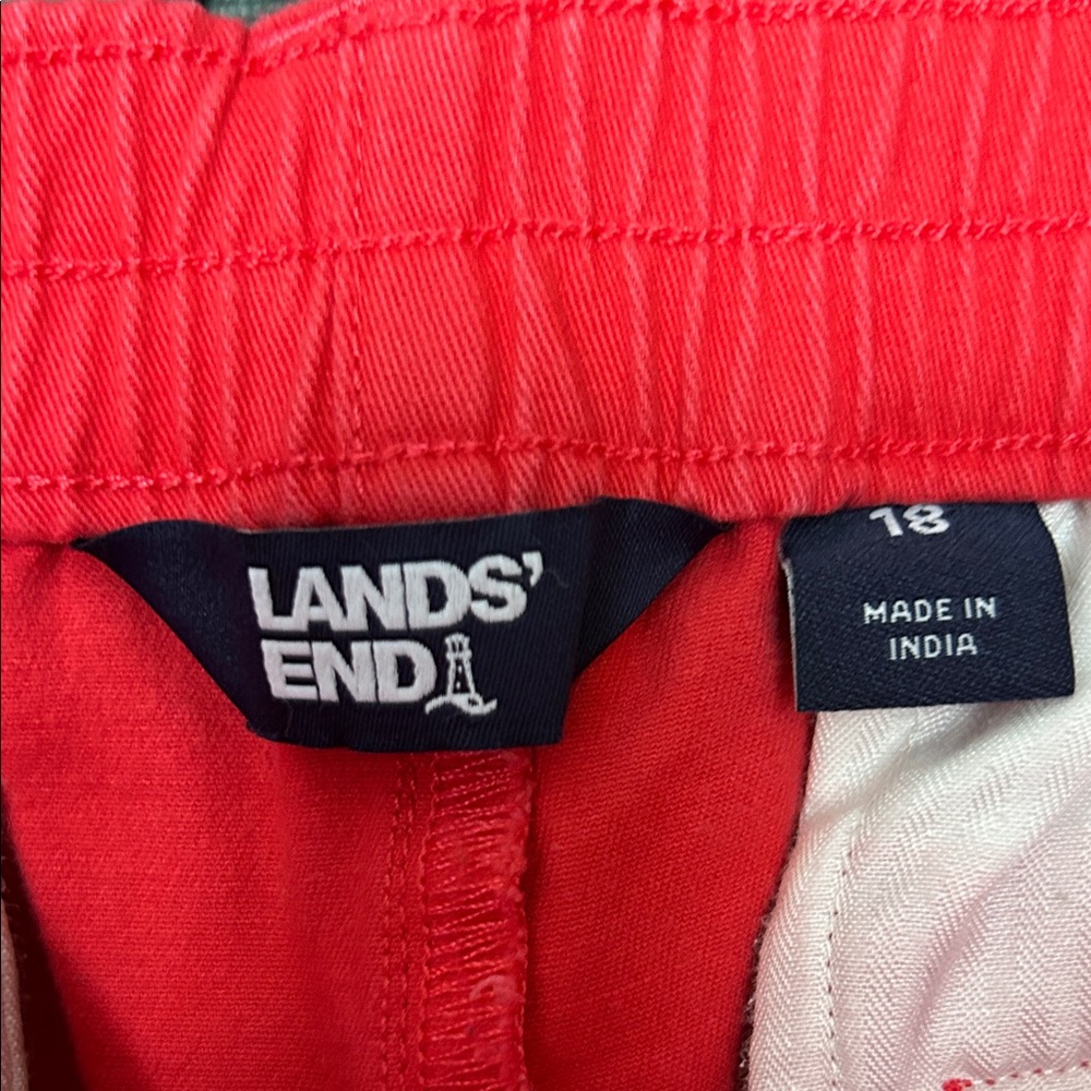 Lands End Coral/Red Back Elastic Flat Front Shorts - Picture 3 of 5